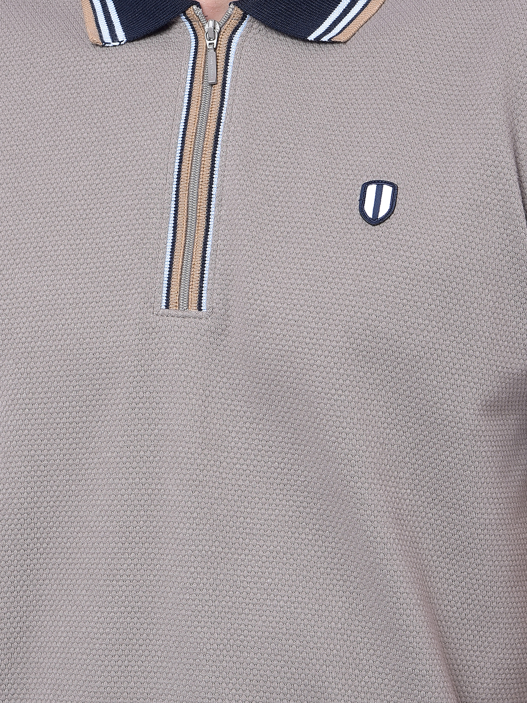 Numero Uno Men Grey Polo T-Shirt With Zip Neck